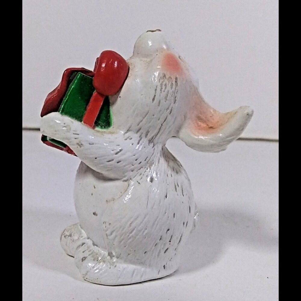 Vintage AGC Bunny Figurine 2in Christmas Presents Rabbit Figure Ornament Plastic